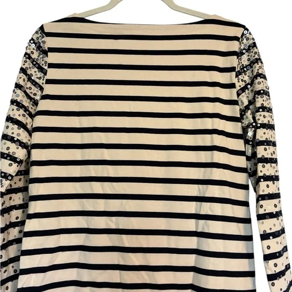 J. Crew Black and Cream Sequin Long Sleeve Top - Picture 2 of 5